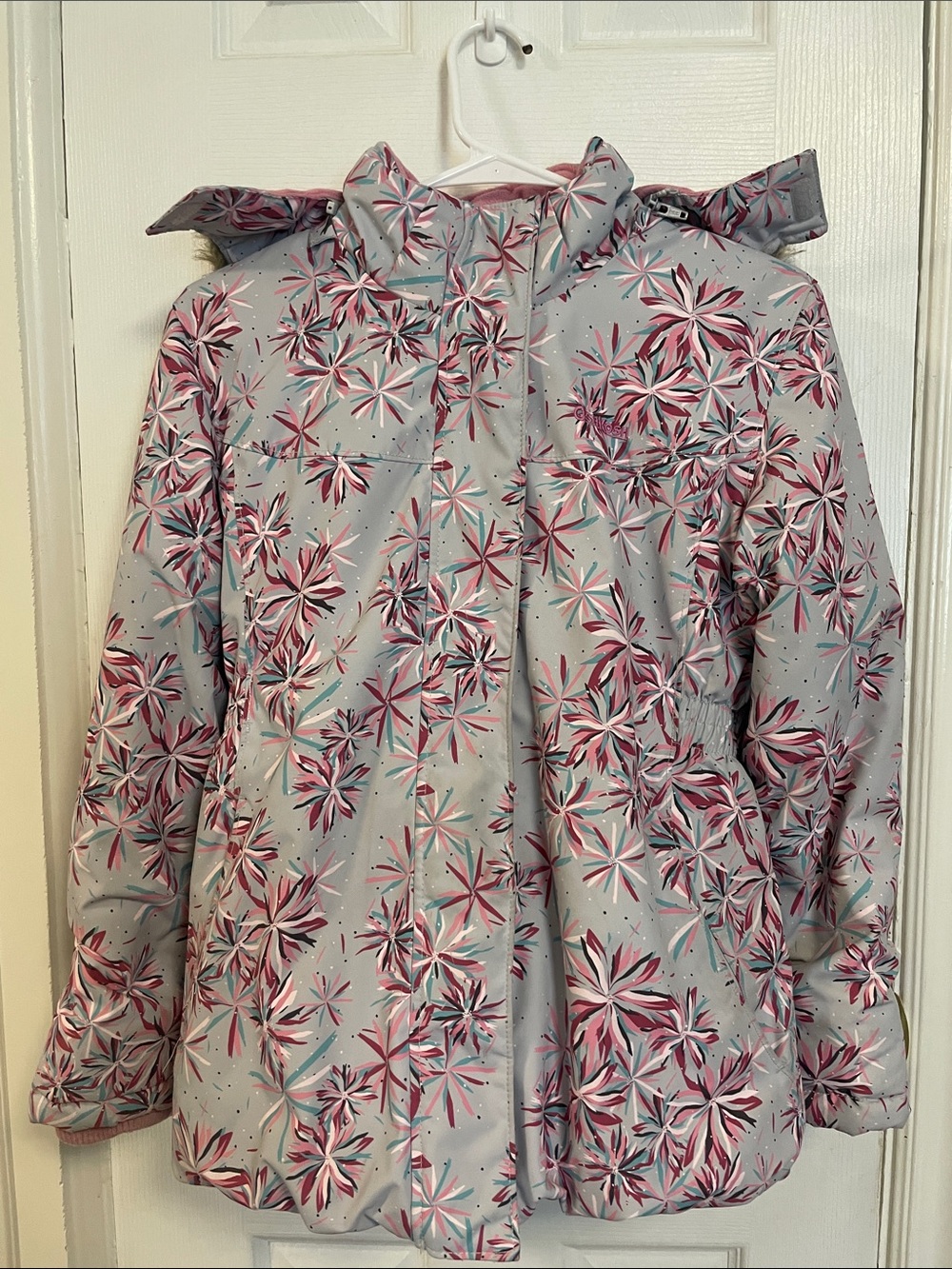 OshKosh B’gosh Girls Size 12 Floral Winter Jacket Faux Fur Hood